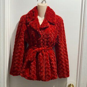 (12) Red Rose Swirl Christmas Fairy Coquette Boho Preppy Fuzzy Teddy Jac…